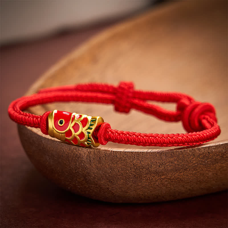 Hand-Woven Red String Koi Fish Strength Adjustable Braided Cord Bracelet