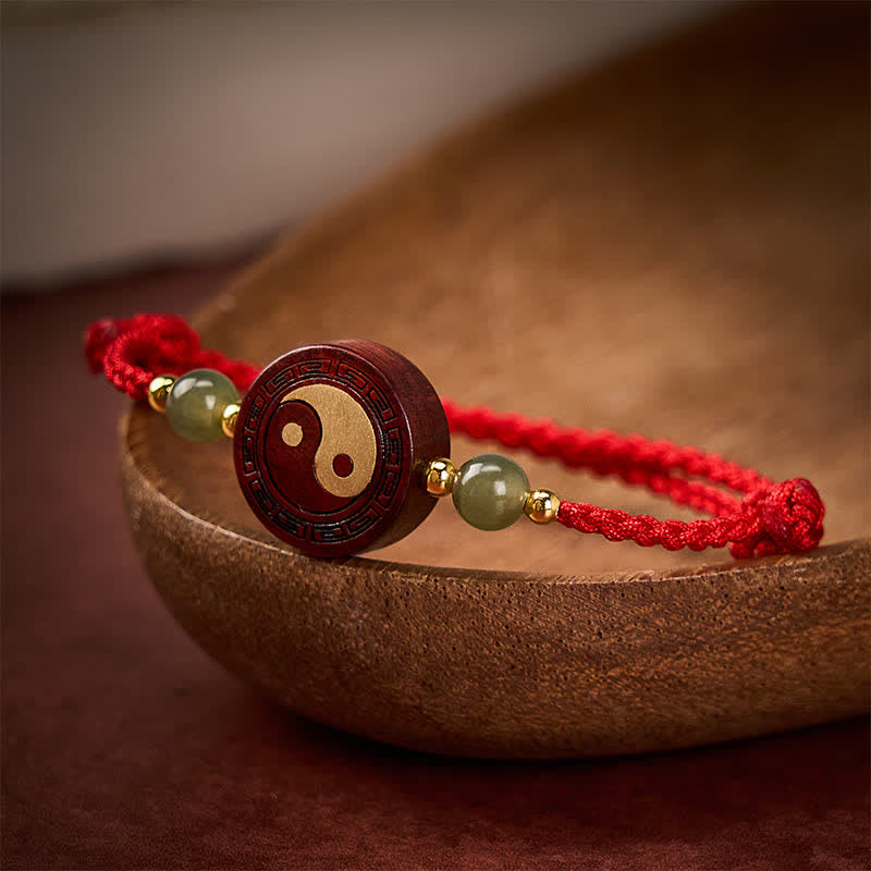 Purple Sandalwood Jade YinYang Balance Red String Bracelet