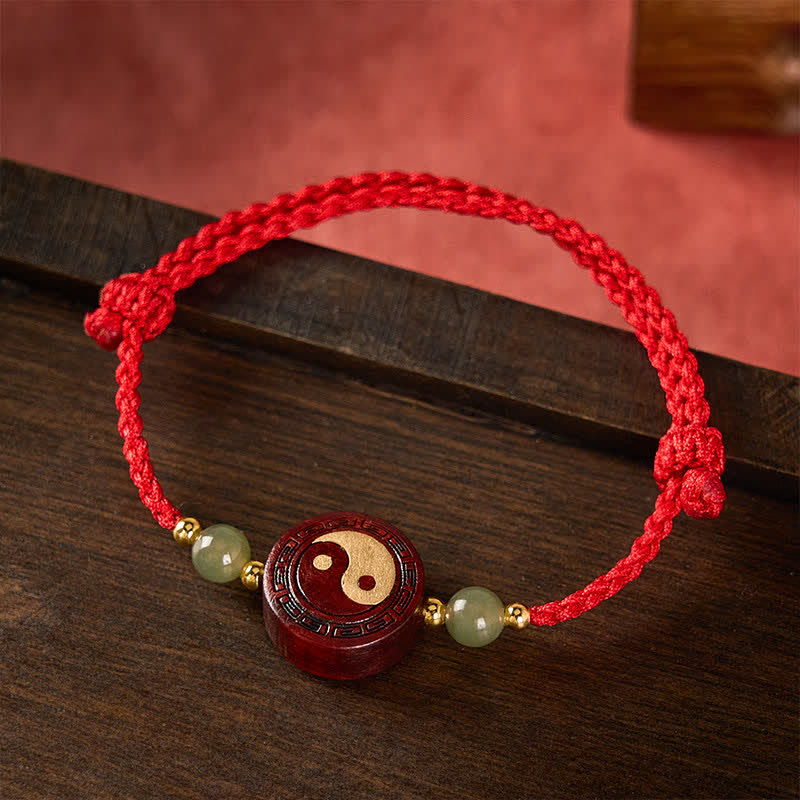 Purple Sandalwood Jade YinYang Balance Red String Bracelet