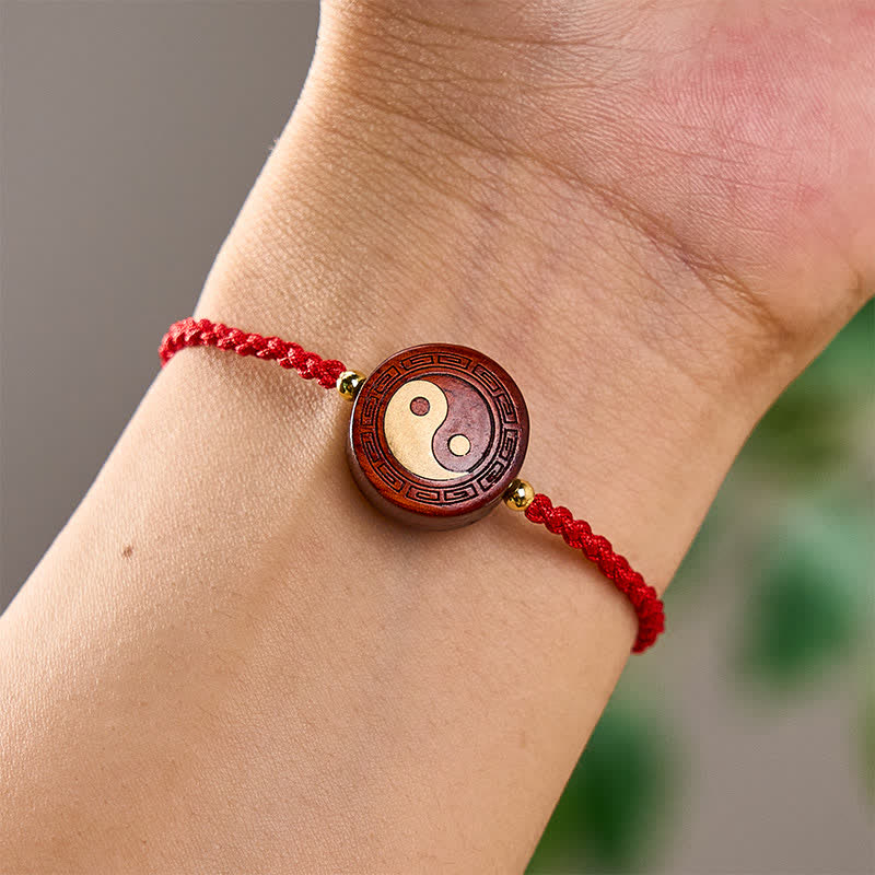 Purple Sandalwood Yin Yang Protection Red String Bracelet