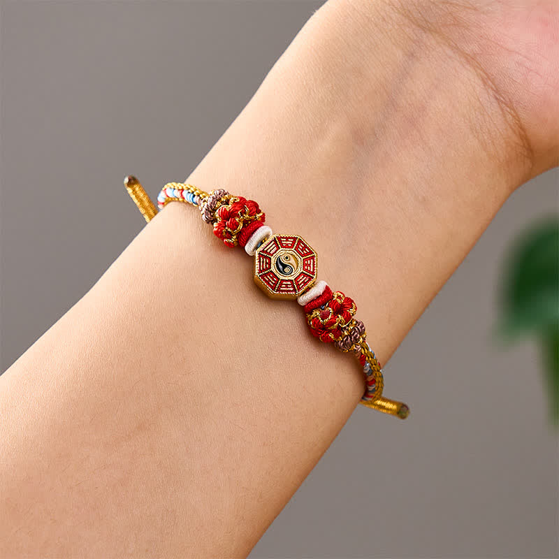 Protection Colorful String Bagua Chinese Coin Hand-Woven Tibetan Braided Bracelet