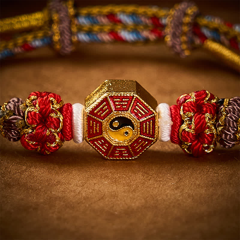 Protection Colorful String Bagua Chinese Coin Hand-Woven Tibetan Braided Bracelet