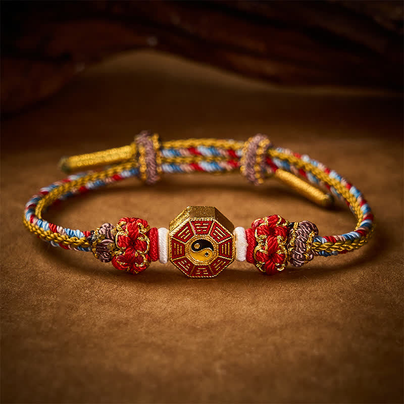 Protection Colorful String Bagua Chinese Coin Hand-Woven Tibetan Braided Bracelet