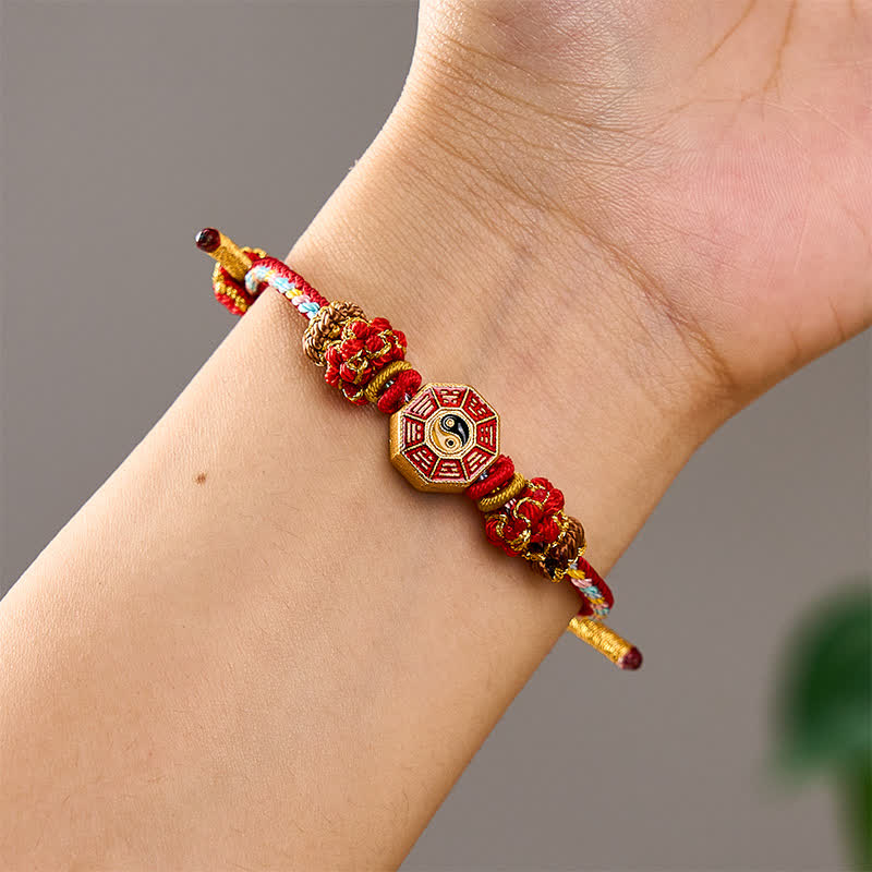 Protection Colorful String Bagua Chinese Coin Hand-Woven Tibetan Braided Bracelet