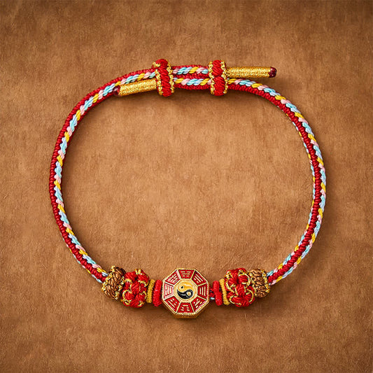 Protection Colorful String Bagua Chinese Coin Hand-Woven Tibetan Braided Bracelet
