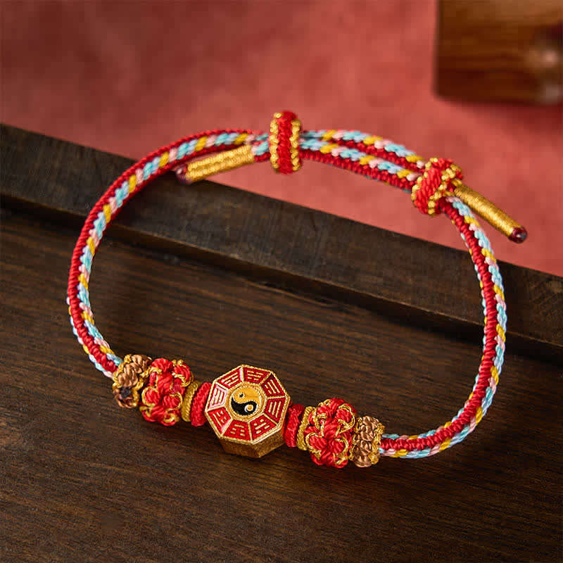 Protection Colorful String Bagua Chinese Coin Hand-Woven Tibetan Braided Bracelet