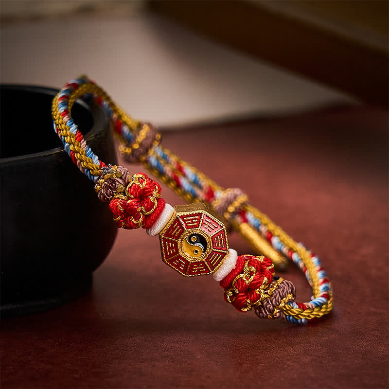 Protection Colorful String Bagua Chinese Coin Hand-Woven Tibetan Braided Bracelet