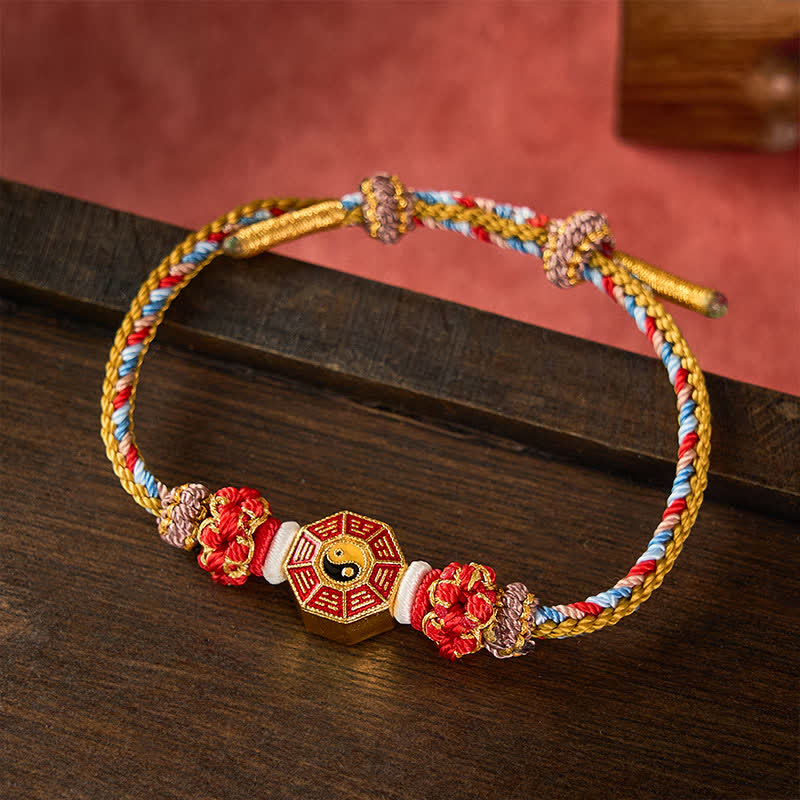 Protection Colorful String Bagua Chinese Coin Hand-Woven Tibetan Braided Bracelet