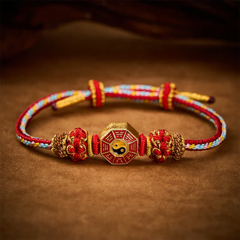 Protection Colorful String Bagua Chinese Coin Hand-Woven Tibetan Braided Bracelet