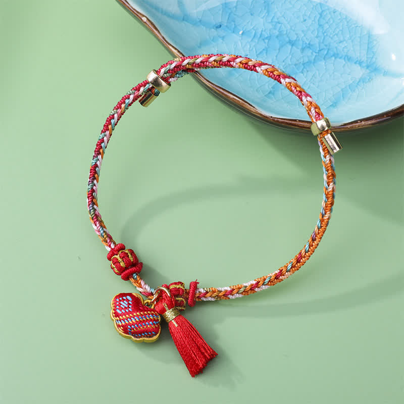 Braided Five Color Cord Song Brocade Ruyi Scepter Tassel Luck Bracelet