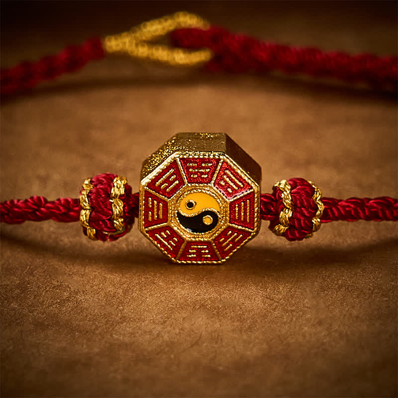 Braided Red String Bagua Chinese Coin Protection Adjustable Bracelet