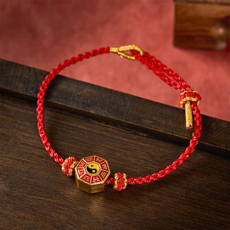 Braided Red String Bagua Chinese Coin Protection Adjustable Bracelet