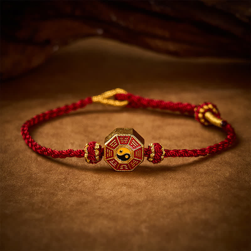Braided Red String Bagua Chinese Coin Protection Adjustable Bracelet
