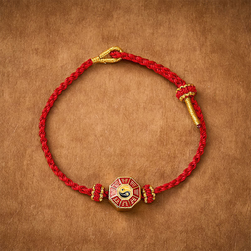 Braided Red String Bagua Chinese Coin Protection Adjustable Bracelet
