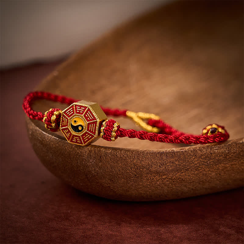 Braided Red String Bagua Chinese Coin Protection Adjustable Bracelet