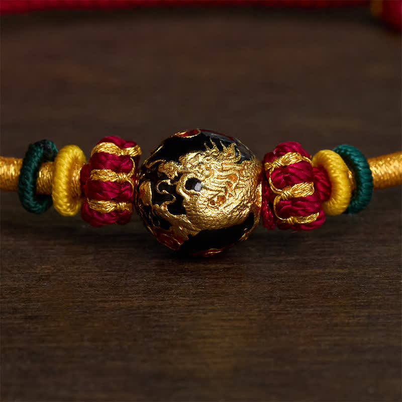 Copper Dragon Bead Red String Strength Braided Bracelet
