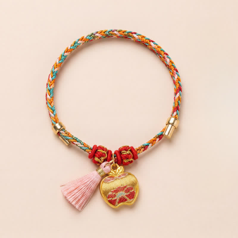 Handwoven Five Color Apple Money Bag Gourd Chinese Lock Charm Protection Bracelet