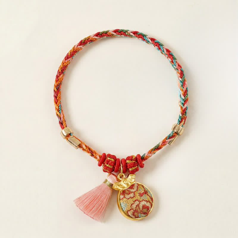 Handwoven Five Color Apple Money Bag Gourd Chinese Lock Charm Protection Bracelet