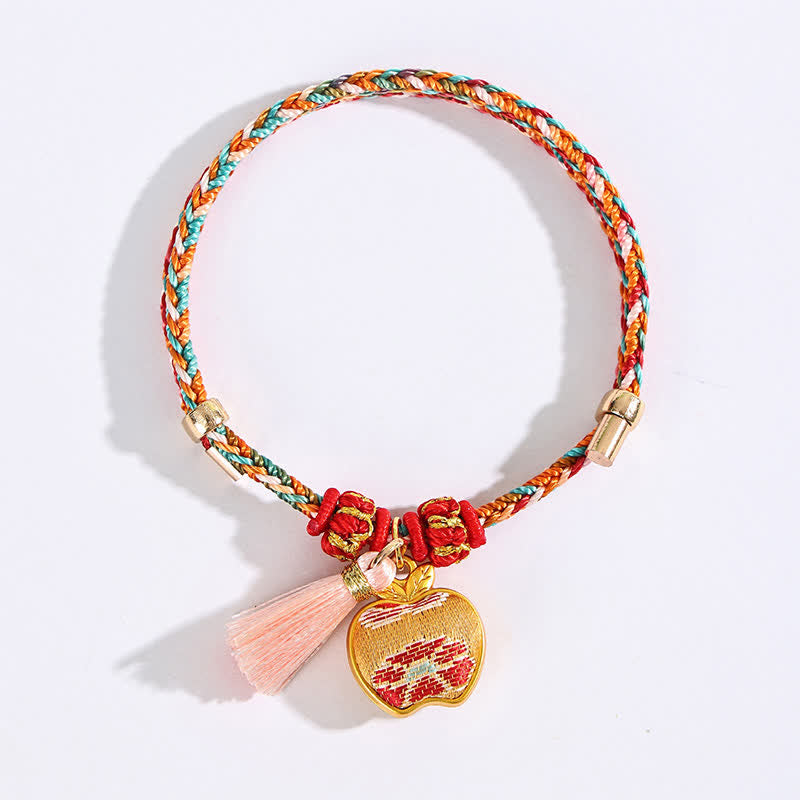 Handwoven Five Color Apple Money Bag Gourd Chinese Lock Charm Protection Bracelet