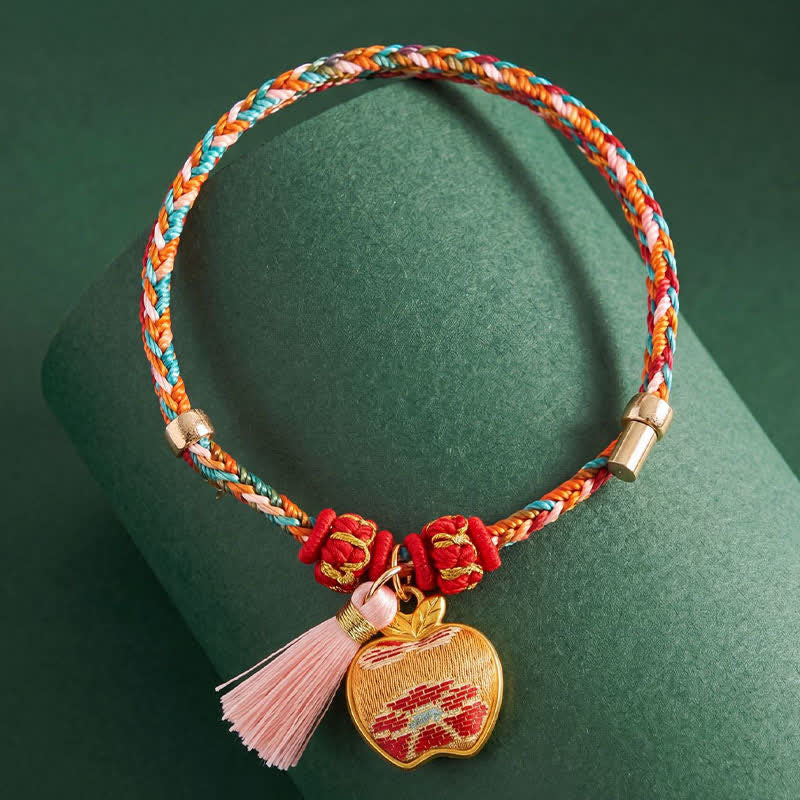 Handwoven Five Color Apple Money Bag Gourd Chinese Lock Charm Protection Bracelet