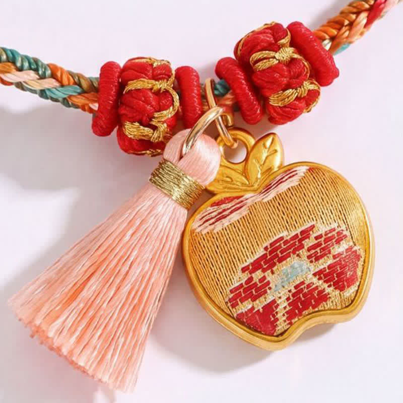 Handwoven Five Color Apple Money Bag Gourd Chinese Lock Charm Protection Bracelet