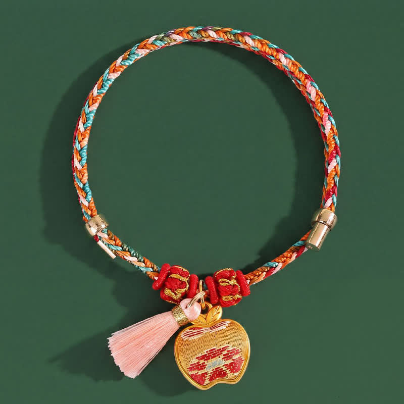 Handwoven Five Color Apple Money Bag Gourd Chinese Lock Charm Protection Bracelet