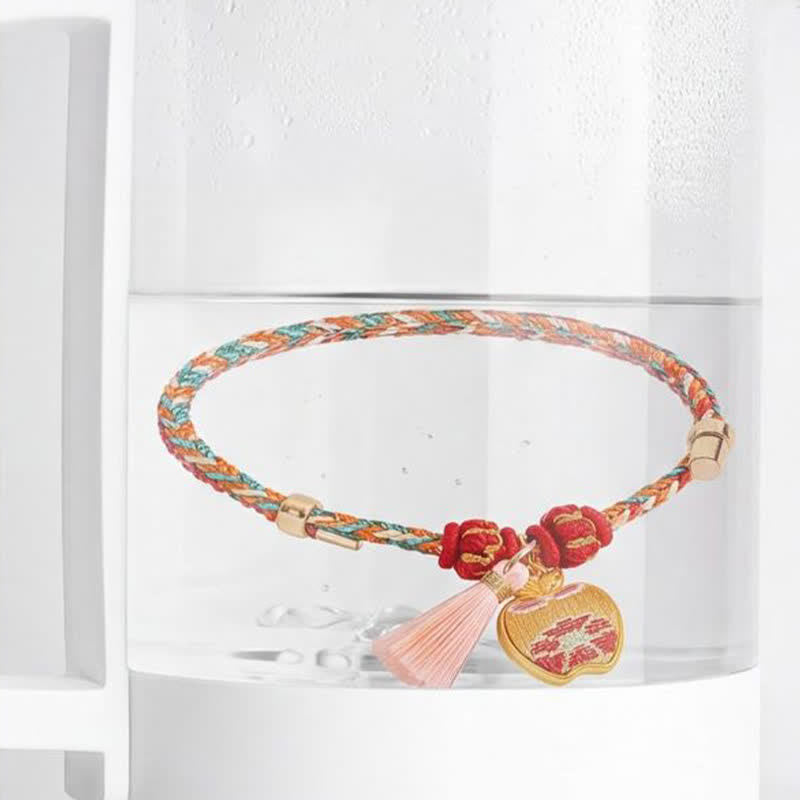 Handwoven Five Color Apple Money Bag Gourd Chinese Lock Charm Protection Bracelet