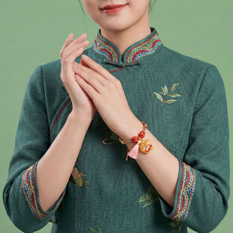 Handwoven Five Color Apple Money Bag Gourd Chinese Lock Charm Protection Bracelet