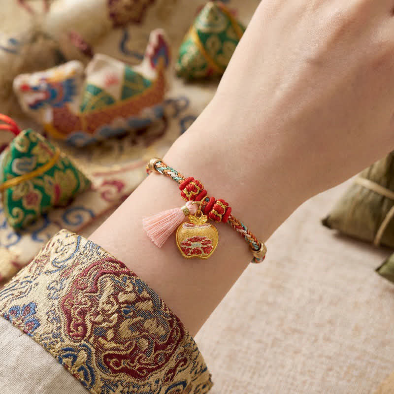 Handwoven Five Color Apple Money Bag Gourd Chinese Lock Charm Protection Bracelet