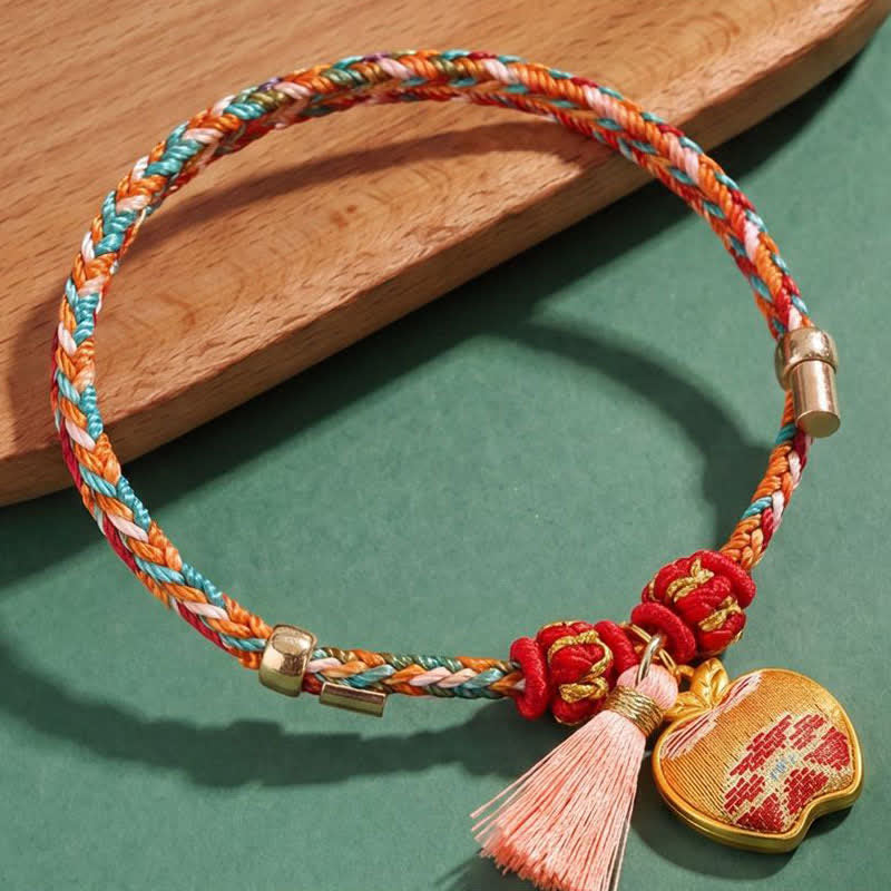 Handwoven Five Color Apple Money Bag Gourd Chinese Lock Charm Protection Bracelet