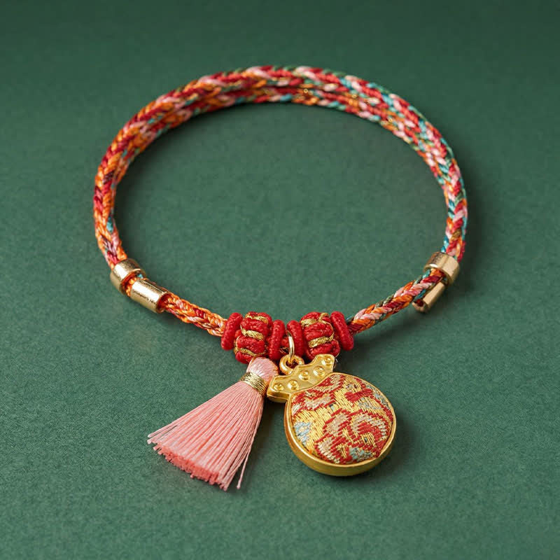 Handwoven Five Color Apple Money Bag Gourd Chinese Lock Charm Protection Bracelet