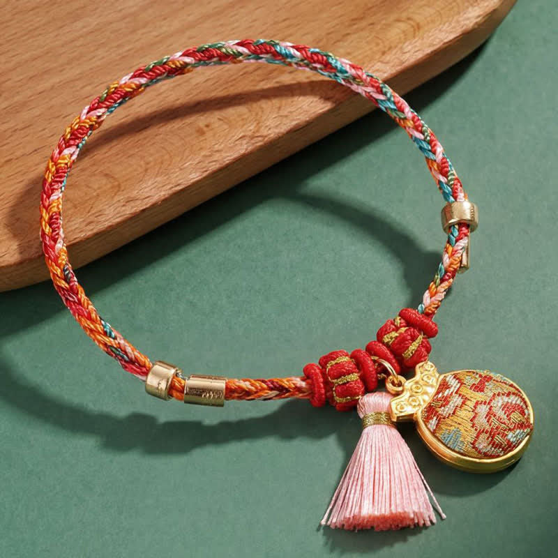 Handwoven Five Color Apple Money Bag Gourd Chinese Lock Charm Protection Bracelet