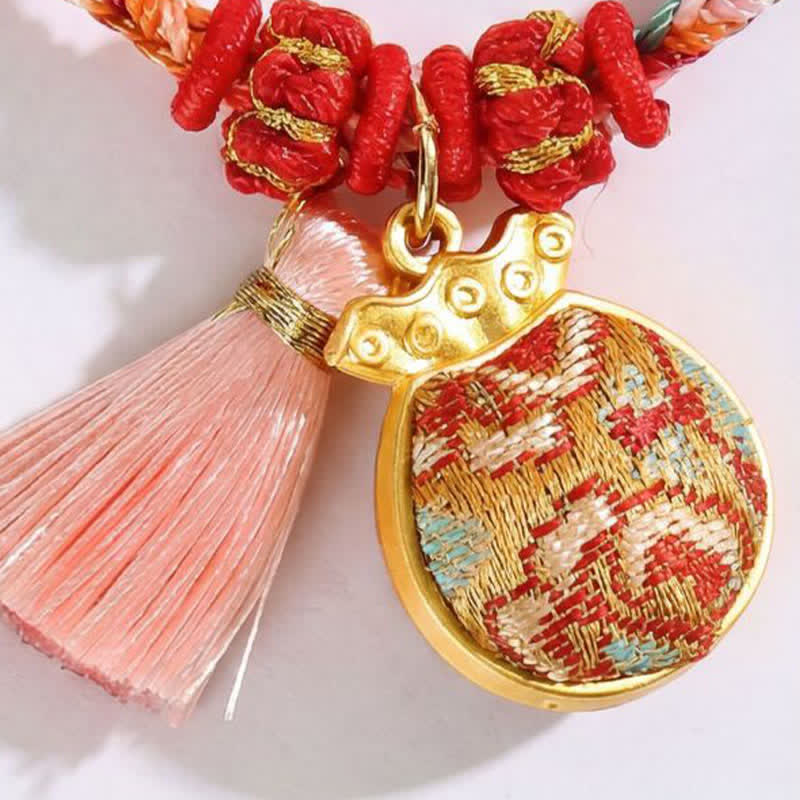 Handwoven Five Color Apple Money Bag Gourd Chinese Lock Charm Protection Bracelet