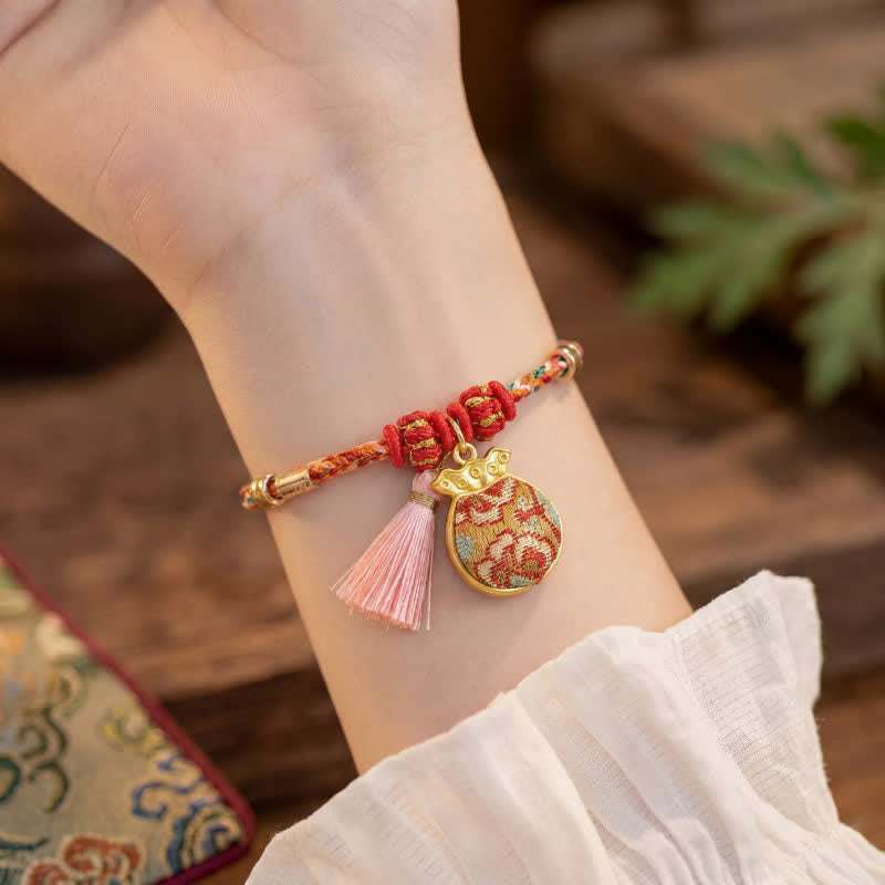 Handwoven Five Color Apple Money Bag Gourd Chinese Lock Charm Protection Bracelet