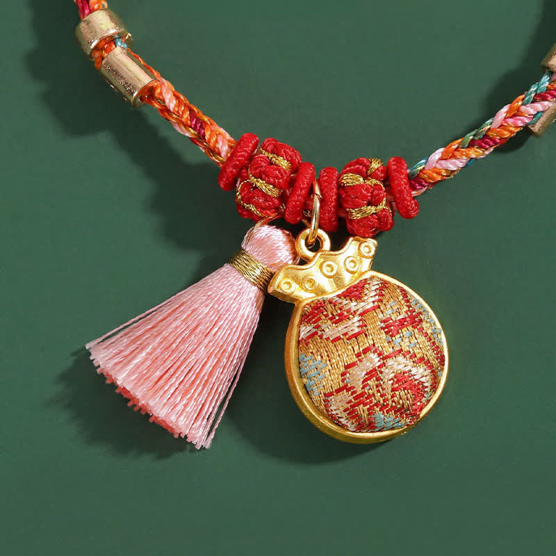 Handwoven Five Color Apple Money Bag Gourd Chinese Lock Charm Protection Bracelet