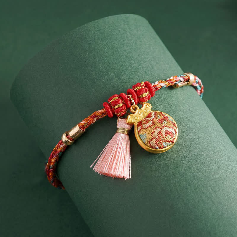 Handwoven Five Color Apple Money Bag Gourd Chinese Lock Charm Protection Bracelet