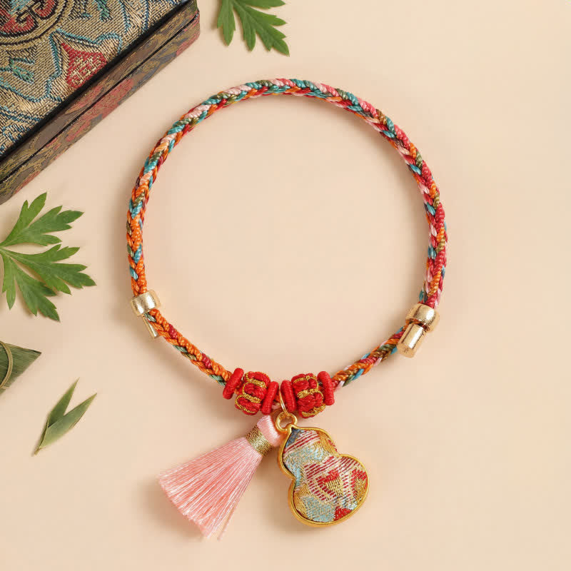 Handwoven Five Color Apple Money Bag Gourd Chinese Lock Charm Protection Bracelet