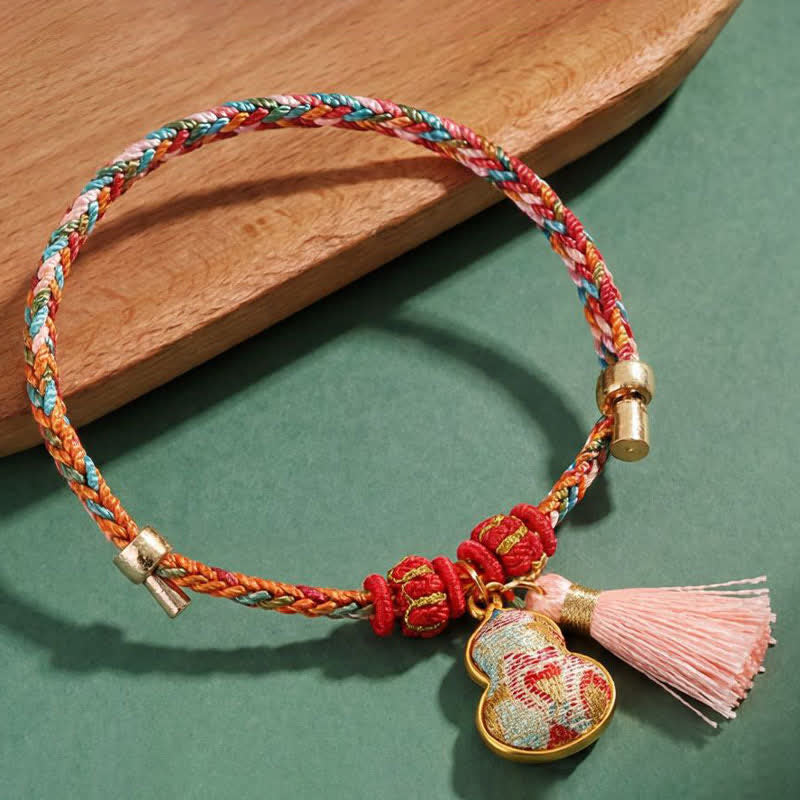 Handwoven Five Color Apple Money Bag Gourd Chinese Lock Charm Protection Bracelet