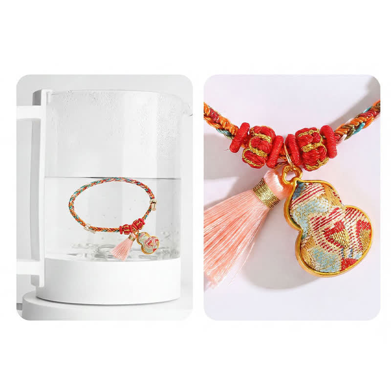 Handwoven Five Color Apple Money Bag Gourd Chinese Lock Charm Protection Bracelet