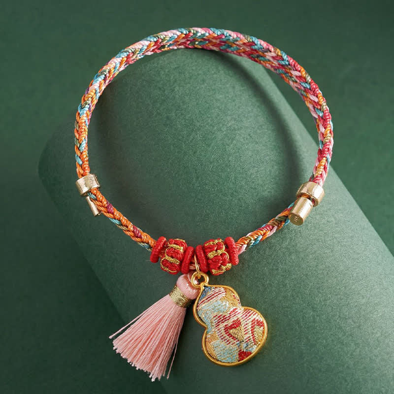 Handwoven Five Color Apple Money Bag Gourd Chinese Lock Charm Protection Bracelet