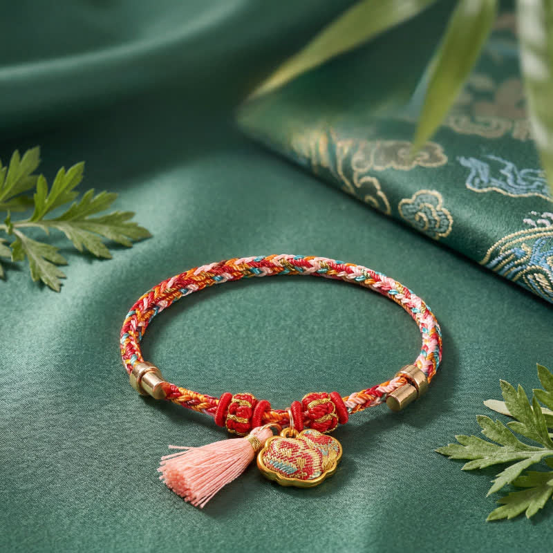 Handwoven Five Color Apple Money Bag Gourd Chinese Lock Charm Protection Bracelet