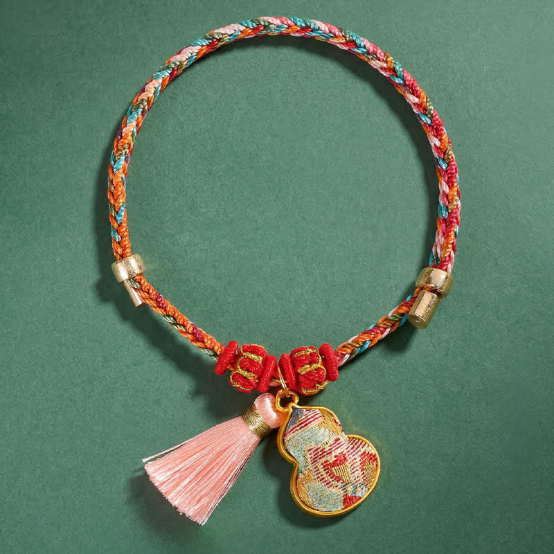 Handwoven Five Color Apple Money Bag Gourd Chinese Lock Charm Protection Bracelet