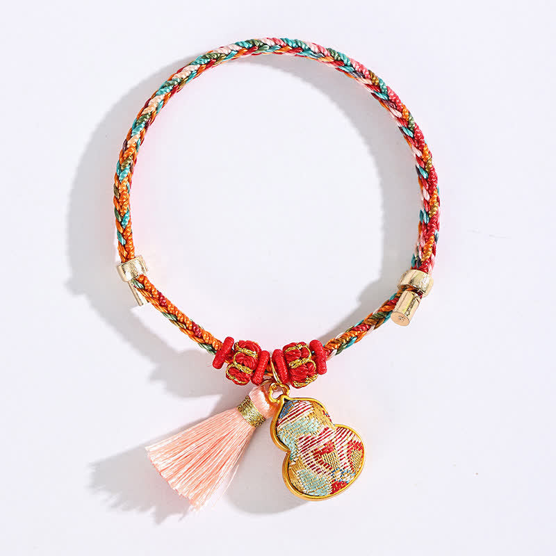 Handwoven Five Color Apple Money Bag Gourd Chinese Lock Charm Protection Bracelet