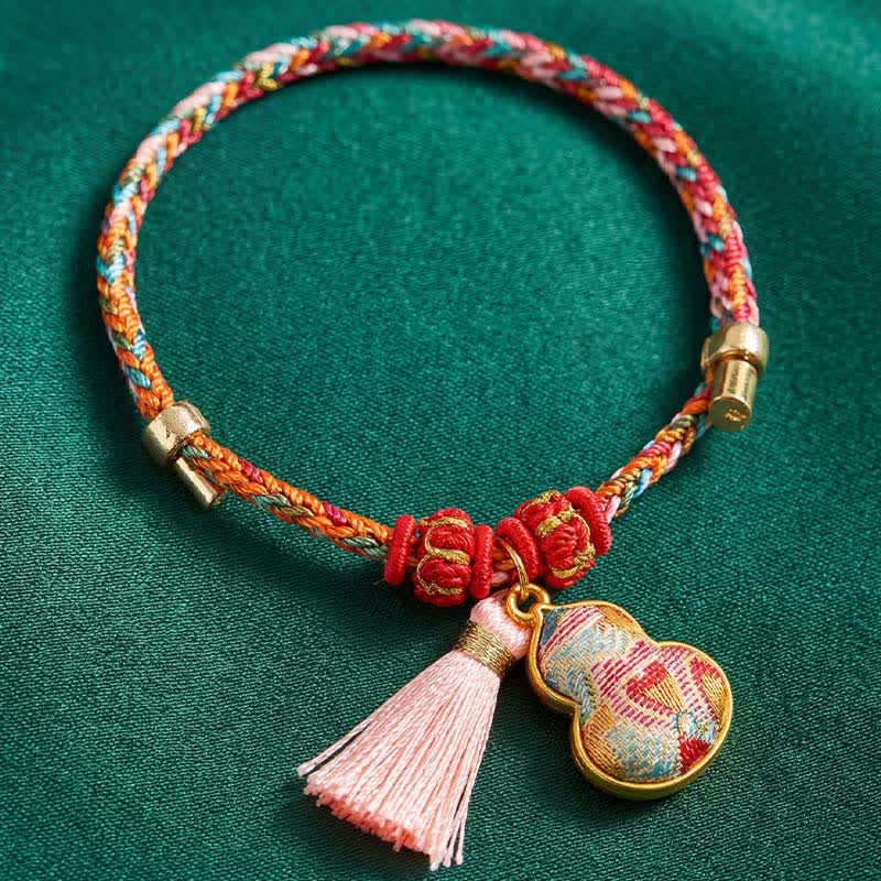 Handwoven Five Color Apple Money Bag Gourd Chinese Lock Charm Protection Bracelet
