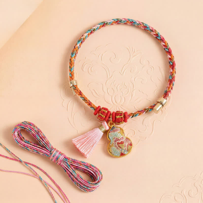 Handwoven Five Color Apple Money Bag Gourd Chinese Lock Charm Protection Bracelet