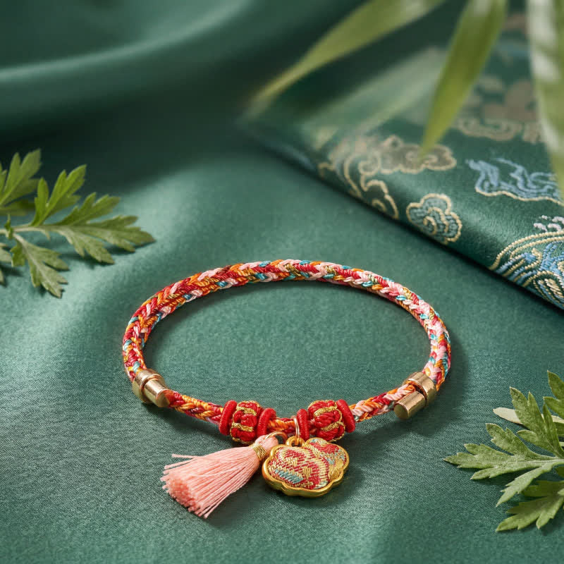 Handwoven Five Color Apple Money Bag Gourd Chinese Lock Charm Protection Bracelet