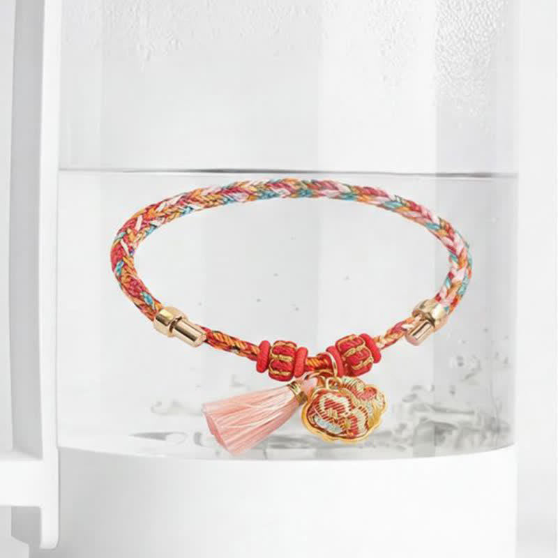 Handwoven Five Color Apple Money Bag Gourd Chinese Lock Charm Protection Bracelet