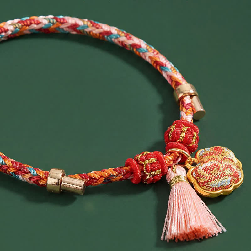 Handwoven Five Color Apple Money Bag Gourd Chinese Lock Charm Protection Bracelet