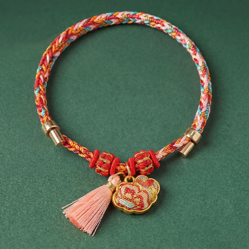 Handwoven Five Color Apple Money Bag Gourd Chinese Lock Charm Protection Bracelet
