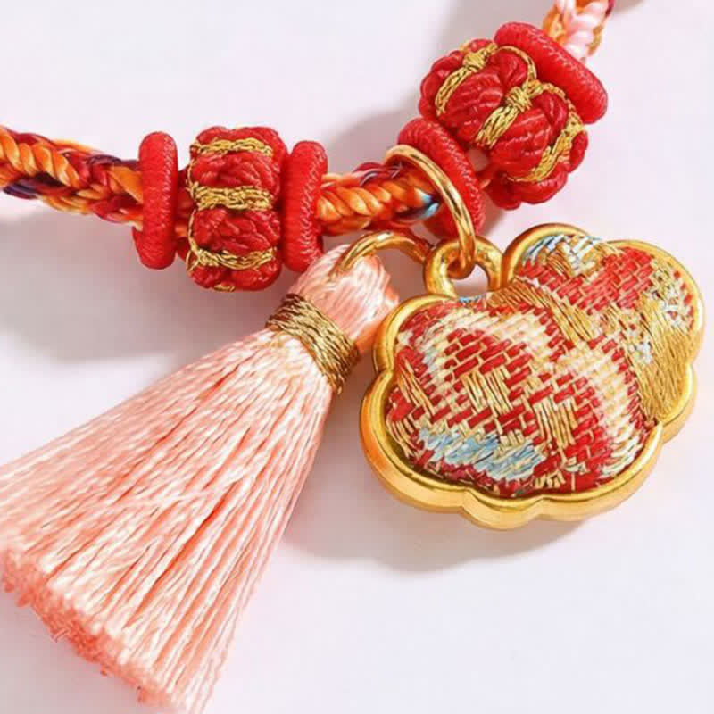 Handwoven Five Color Apple Money Bag Gourd Chinese Lock Charm Protection Bracelet